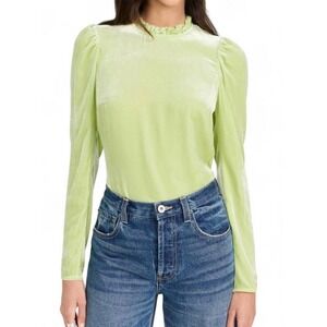Ulla Johnson Marlene Crushed‎ Velvet Long Sleeve Blouse Pistachio Green SZ 4